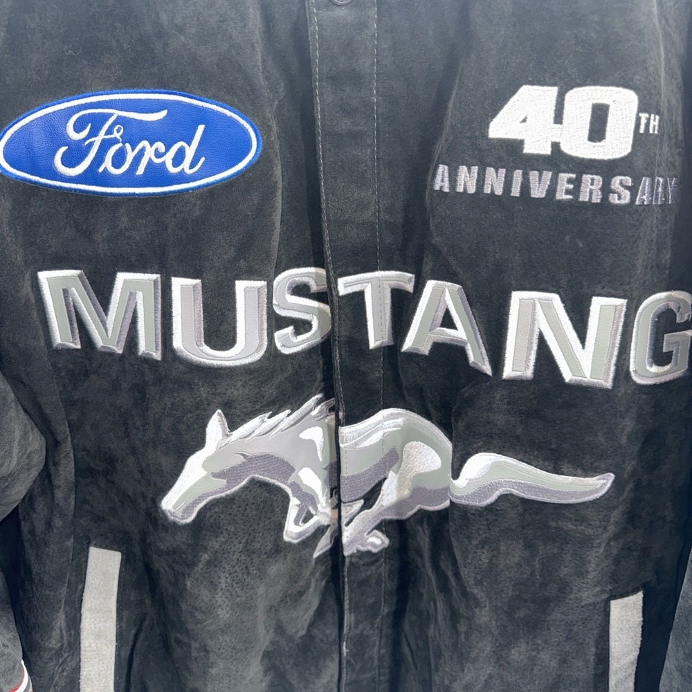 Vintage JH Design Leather Ford Mustang Embroidered Patches Racing Jacket Mens XL - Picture 2 of 14